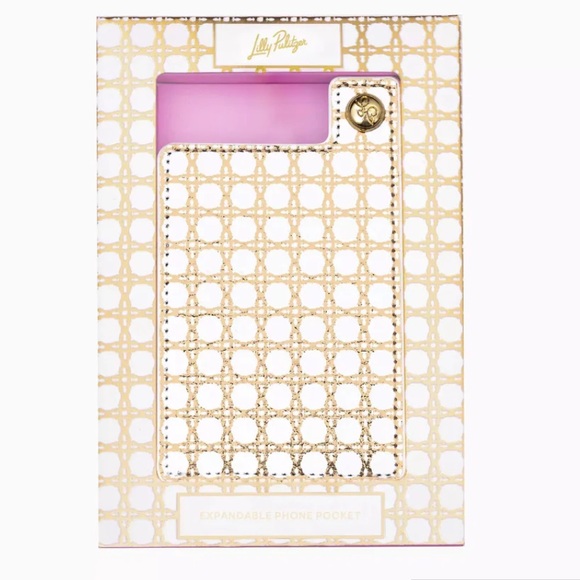 Lilly Pulitzer Expandable Phone Pocket Gold Caning - Picture 1 of 3